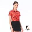 【KING GOLF】實體同步款-女款數位滿版斜格紋印圖設計透氣涼感開襟短袖POLO衫/高爾夫球衫(橘色)