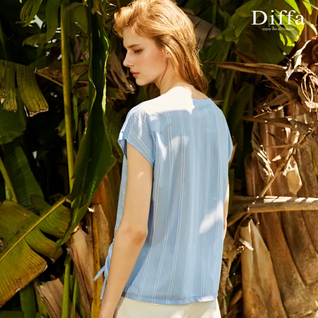 【Diffa】質感條紋抽繩設計連袖針織衫-女