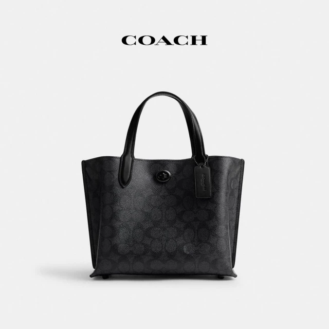 【COACH蔻馳官方直營】WILLOW 24號經典Logo托特手袋-MW/炭黑色/黑色(CQ768)