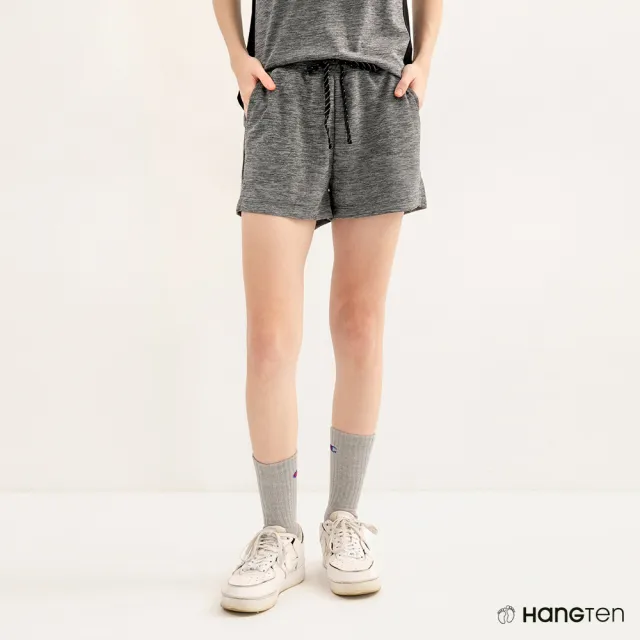 【Hang Ten】買一送一 男女裝涼感無縫吸濕排汗運動機能上衣吸濕排汗寬版運動短褲(兩入組)
