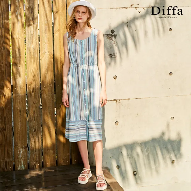 【Diffa】條紋背心式連身洋裝-女