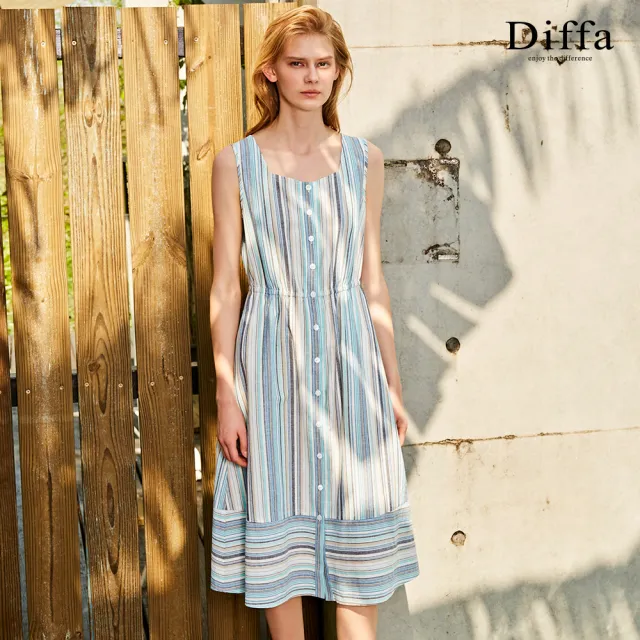 【Diffa】條紋背心式連身洋裝-女