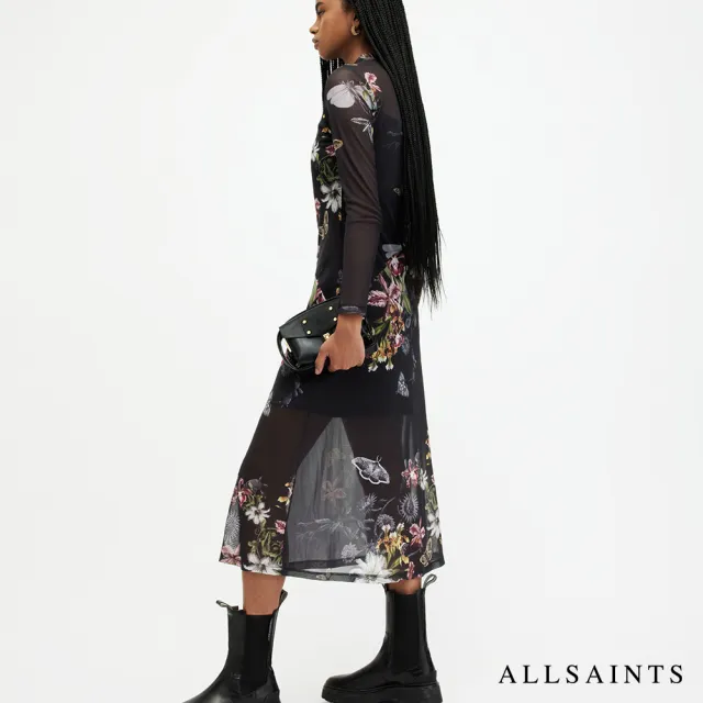 【ALLSAINTS】HANNA SANIBEL 透膚高領仙人掌花卉印花洋裝 WD657Z(修身版型)