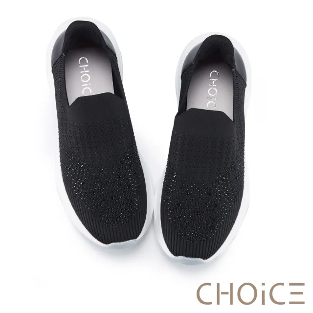 【CHOiCE】飛織燙鑽輕量氣墊厚底休閒鞋(黑色)