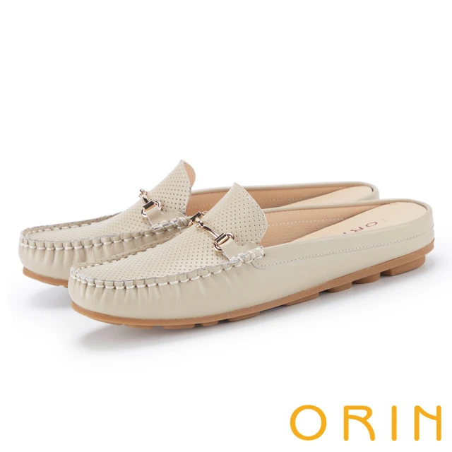 ORIN 簍空編織牛皮大頭厚底穆勒拖鞋(米白)優惠推薦
