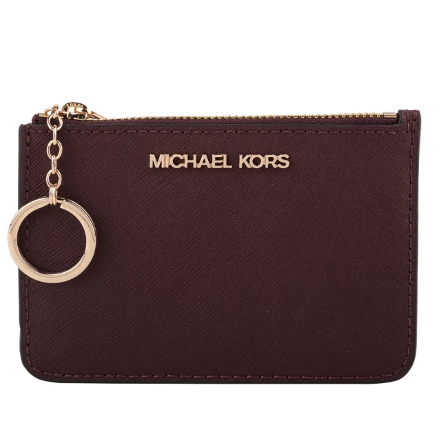 Michael Kors 金字防刮方型拉鍊鑰匙圈零錢包(桑紫