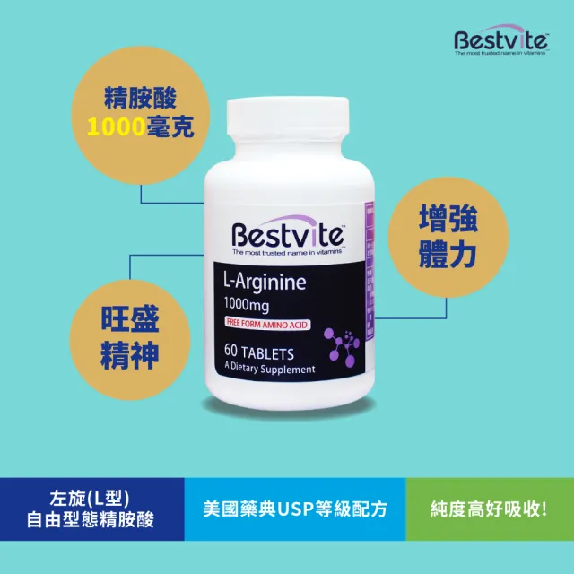 【Bestvite 必賜力】必賜力左旋精胺酸錠3瓶組(60錠*3瓶)