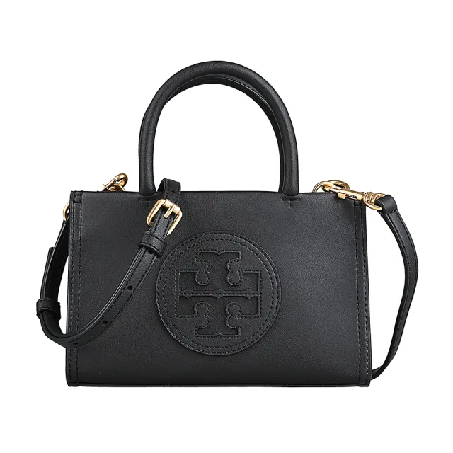 【TORY BURCH】TORY BURCH ELLA BIO雙T圓標LOGO生物基皮革吸扣式手提斜背包(迷你/黑)