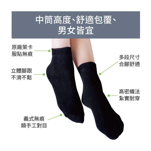 【sNug 給足呵護】8雙組經典時尚休閒運動襪素黑款(無痕不鬆脫/中筒襪/船型襪/運動襪/10秒除臭襪/久站久走)