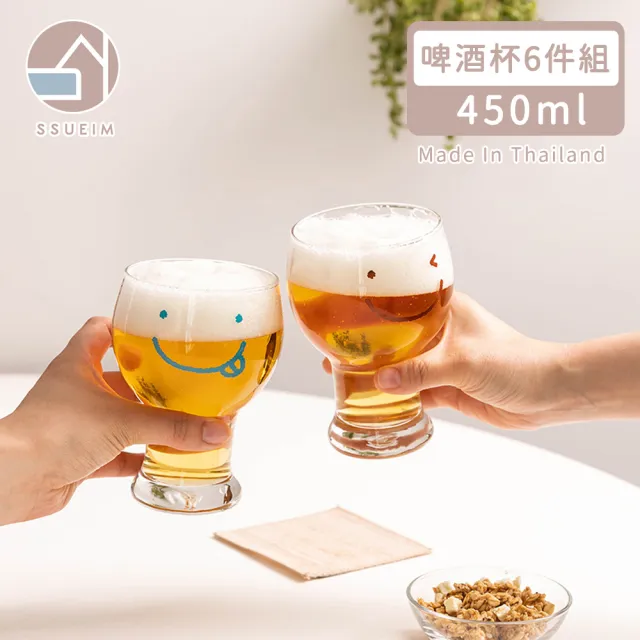 【韓國SSUEIM】微笑款玻璃啤酒杯6件組(450ml)