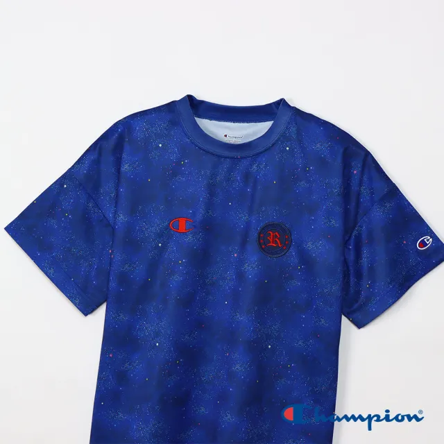 【Champion】官方直營-吸汗速乾刺繡滿版印花短袖TEE-童(深藍色)