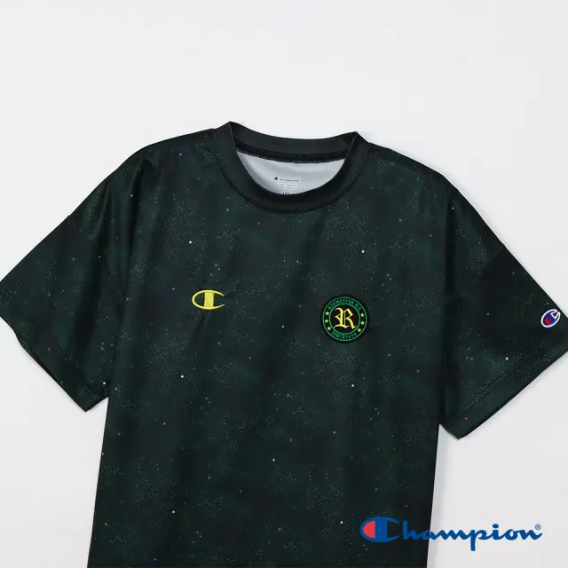 【Champion】官方直營-吸汗速乾刺繡滿版印花短袖TEE-童裝(墨綠黑色)