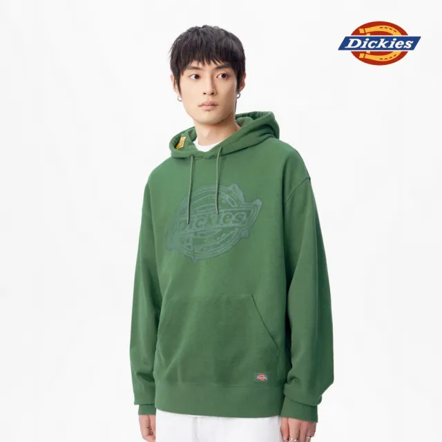 【Dickies】男款長春藤綠純棉噴漆設計Logo雙面穿休閒連帽大學T｜DK010963C97