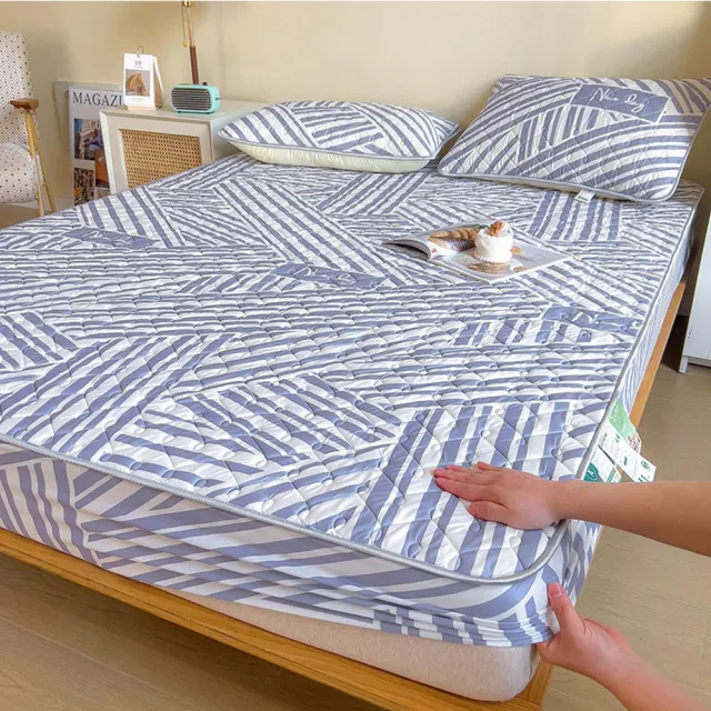 【TENGYUE】可水洗透氣冰絲乳膠床包-雙人150 附同款枕套(冰絲床包 涼墊 床罩 乳膠床笠 涼感床包 涼被)
