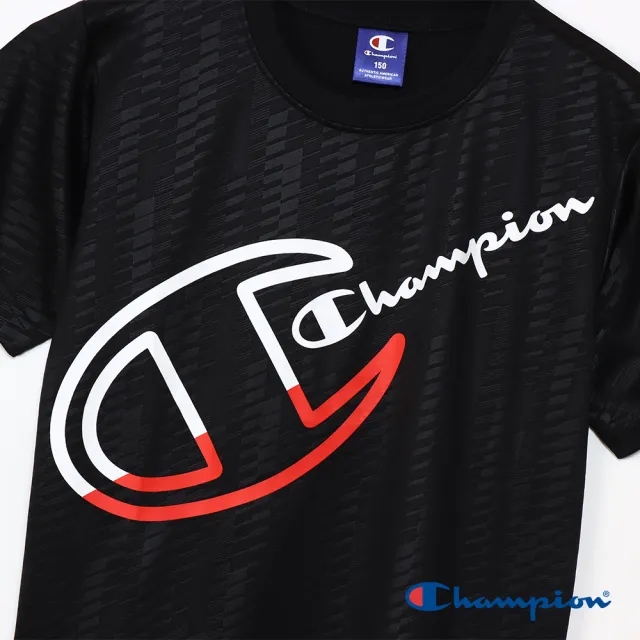 【Champion】官方直營-吸汗速乾Logo印花壓印短袖TEE-童(黑色)