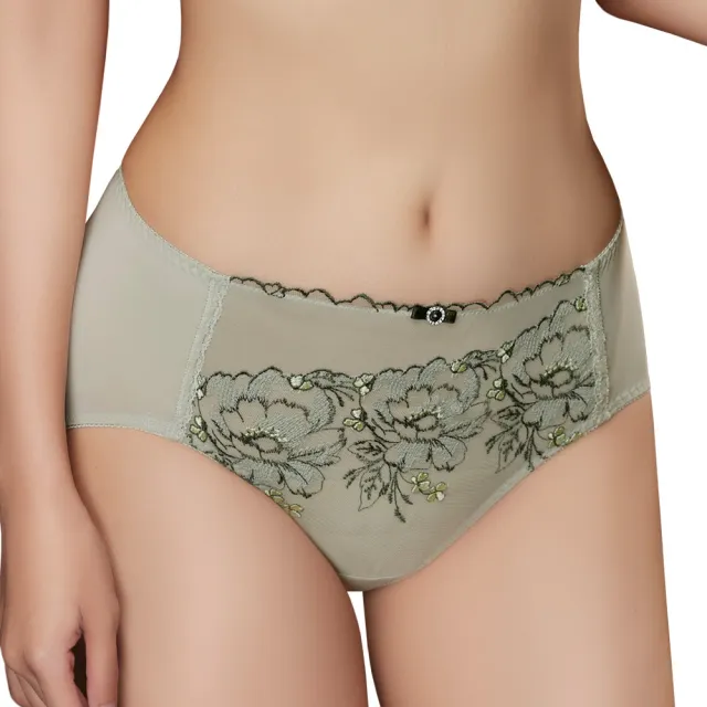 【Swear 思薇爾】仲夏玫瑰系列M-XXL蕾絲刺繡中腰三角女內褲(流沙綠)