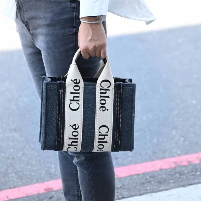 Chloe’ 蔻依 WOODY TOTE 帆布拼牛皮二用托特