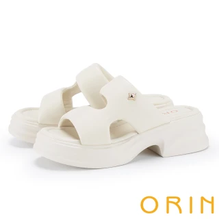 【ORIN】簡約寬帶膨感羊皮厚底拖鞋(白色)