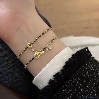 【Porabella】S925純銀山茶花手鍊 黑色細編織手鍊 個性風格 鋯石手鍊 情人節禮物 銀飾 Bracelets
