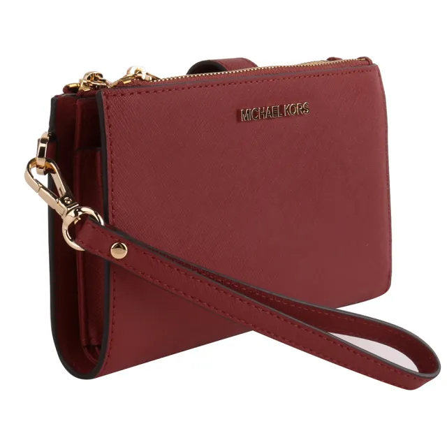 【Michael Kors】金MK字防刮雙層拉鍊掛帶中夾(紅)