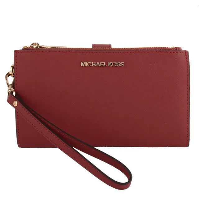 【Michael Kors】金MK字防刮雙層拉鍊掛帶中夾(紅)（其他規格）