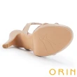 【ORIN】鑽條拼接牛皮環踝繞帶羅馬高跟涼鞋(裸色)