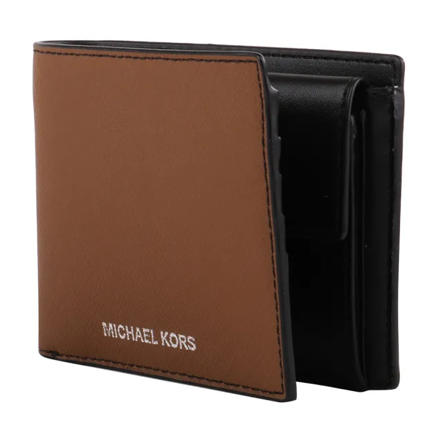 【Michael Kors】銀字防刮皮革附零錢袋短夾(駱駝色)