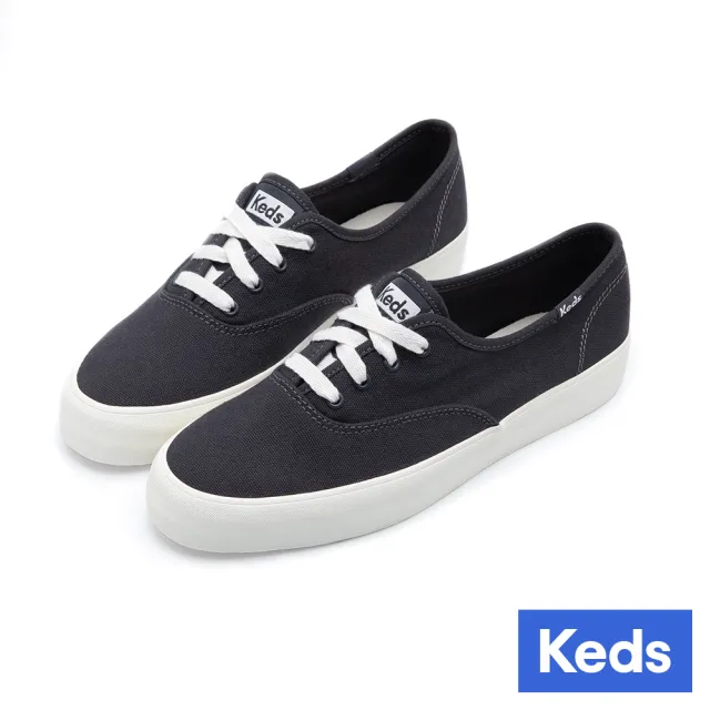 【Keds】CHAMPION GN 經典寬楦舒適帆布厚底休閒鞋-經典黑(9241W110102)