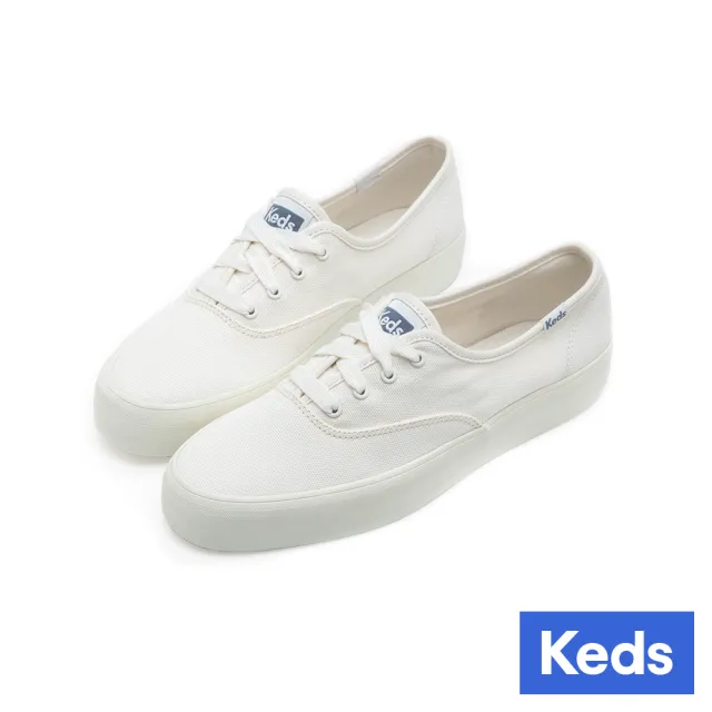 【Keds】CHAMPION GN 經典寬楦舒適帆布厚底休閒鞋-經典白(9241W110103)