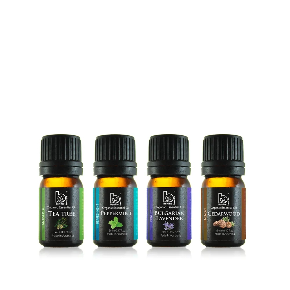 【Bonnie House 植享家】提神紓壓組(茶樹精油5ml+薄荷精油5ml+薰衣草精油5ml+雪松精油5ml)