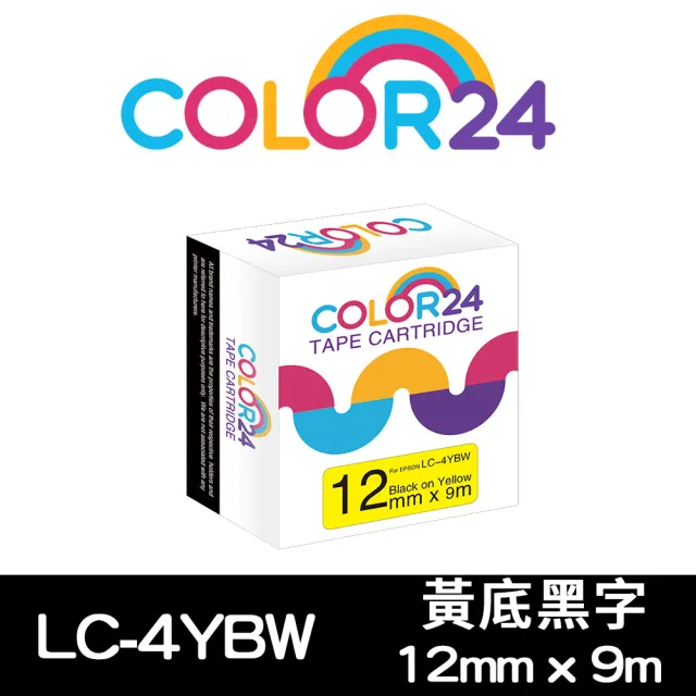 【Color24】LC-4YBW / LK-4YBW 高黏性 黃底黑字 副廠 相容標籤帶_寬度12mm(適用 LW-C610/LW-600P/LW-900P)