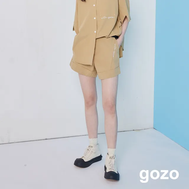 【gozo】天絲棉刺繡反摺短褲(兩色)