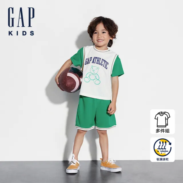 【GAP】男幼童裝 Logo小熊印花圓領短袖短褲運動套裝-多色可選(890226)