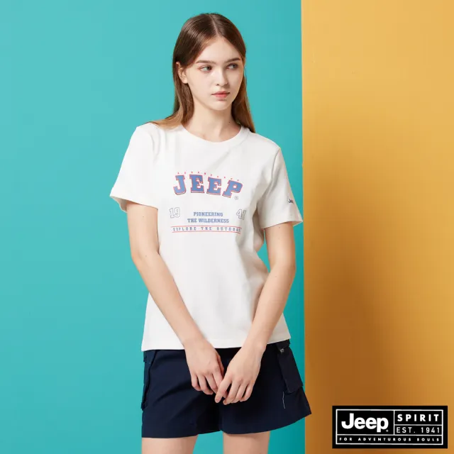 【JEEP】女裝 跳色品牌文字LOGO短袖T恤(白色)