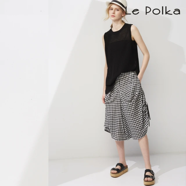 Le Polka 復古格紋造型七分長褲-女