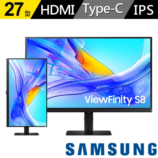 【SAMSUNG 三星】S27D806UAC 27型 4K ViewFinity S8  創作者專業螢幕(VA/Type-C/90W/sRGB 99%升降旋轉)