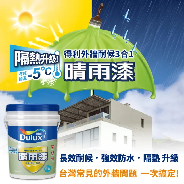 【得利】Dulux官方旗艦店★A924 外牆耐候3合1晴雨漆 亮光（1加侖裝）(防水漆 隔熱漆)