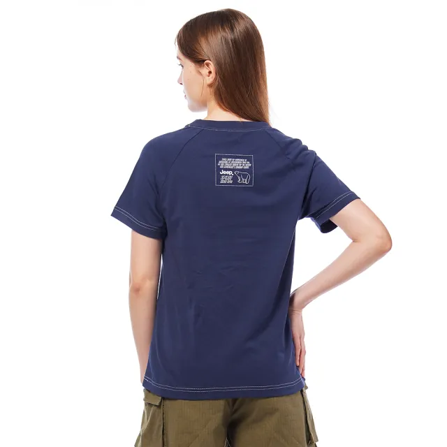 【JEEP】女裝 跳色假口袋拉克蘭短袖T恤(藍色)