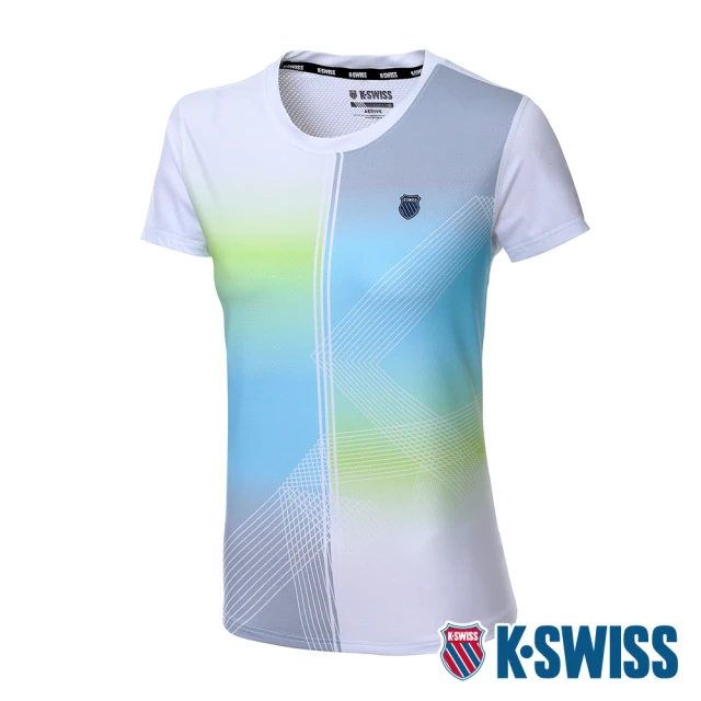 K-SWISS 涼感排汗T恤 PF Tee-女-白/藍綠(1