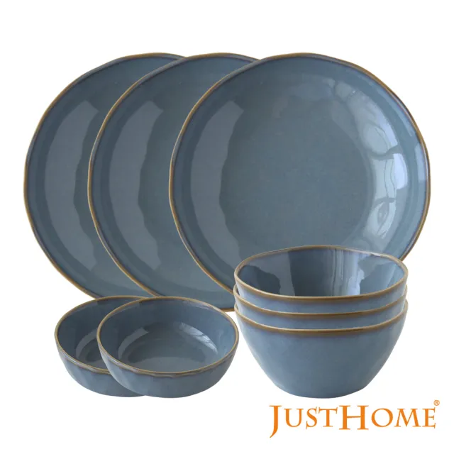 【Just Home】迷霧藍陶瓷8件碗盤餐具組-碗盤碟(碗 盤 餐具組)