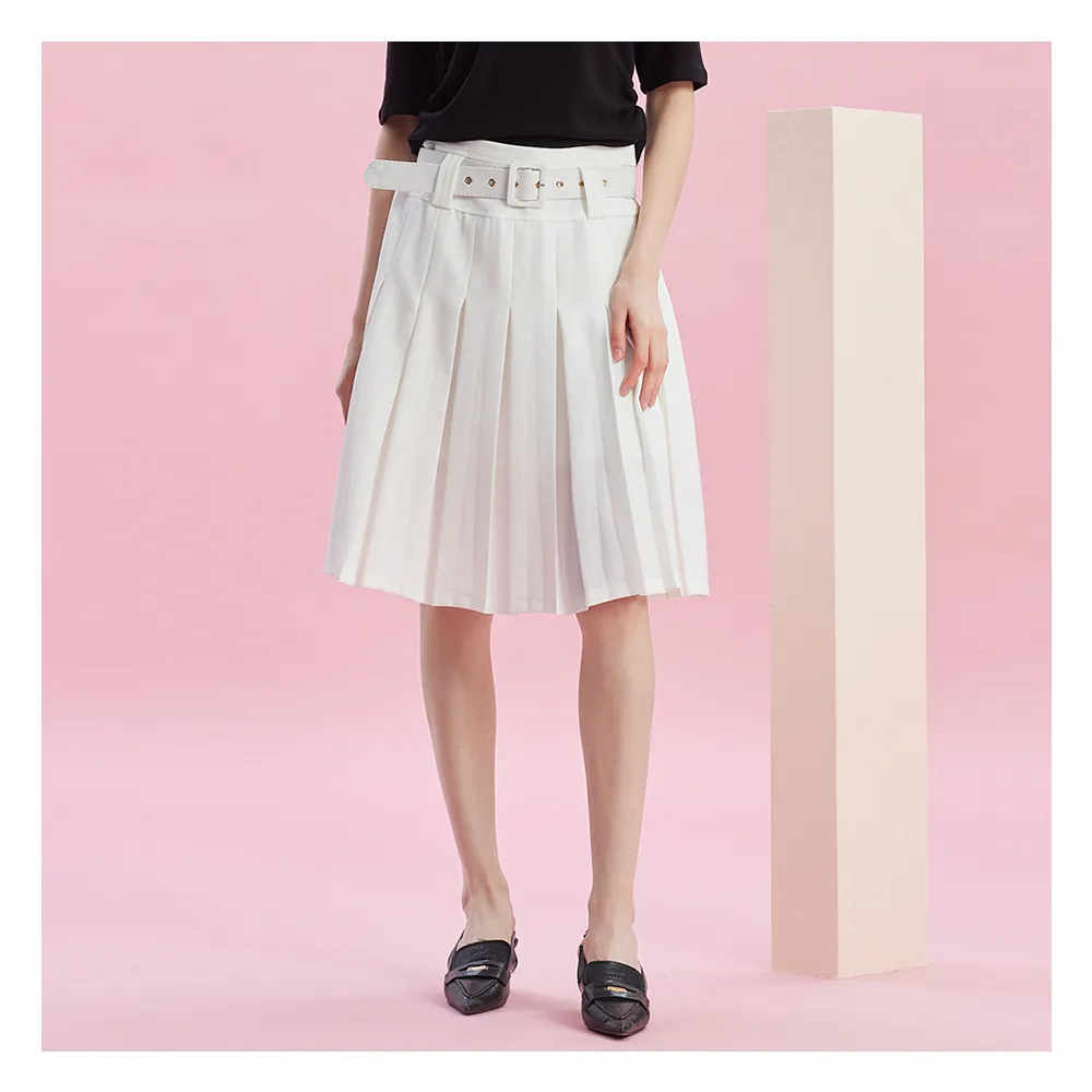 【JESSICA】時尚甜美顯瘦腰帶百褶裙J43101（白）
