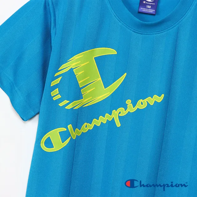【Champion】官方直營-吸汗速乾Logo印花短袖T恤-童(淺藍色)