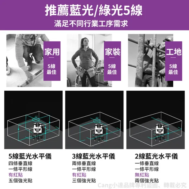 【小達】水平儀 雷射水平儀（5線鋁箱數顯款綠光兩電+支架）戶外可見智能遙控(線條任意開關/可打斜線)