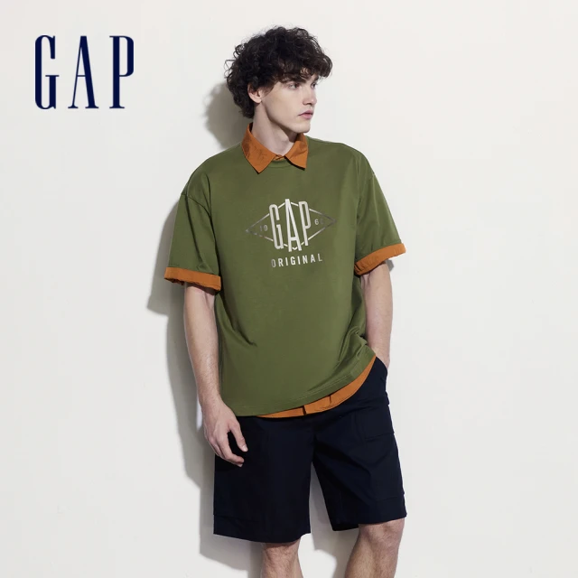 GAP 男裝 Logo純棉印花圓領短袖T恤-綠色(463163)