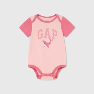 【GAP】嬰兒裝 Logo純棉印花圓領短袖包屁衣-粉色(505609)