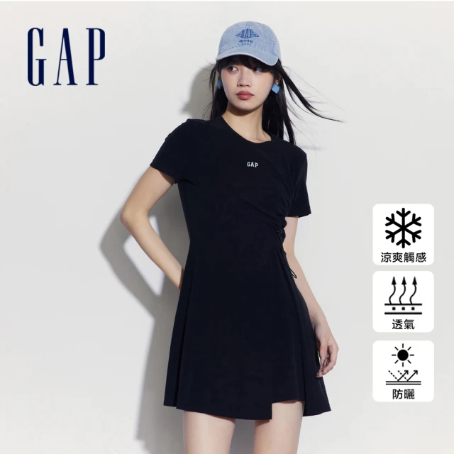 GAPGAP 女裝 Logo防曬圓領短袖洋裝-黑色(512502)