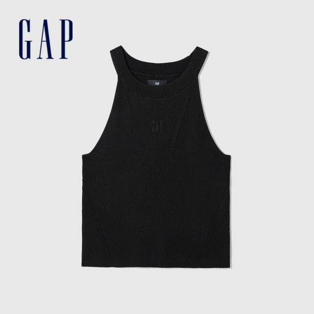 GAP 女裝 Logo防曬圓領短袖洋裝-黑灰色(512502