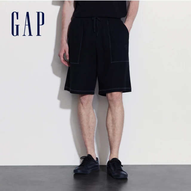 GAPGAP 男裝 抽繩鬆緊短褲-黑色(464925)