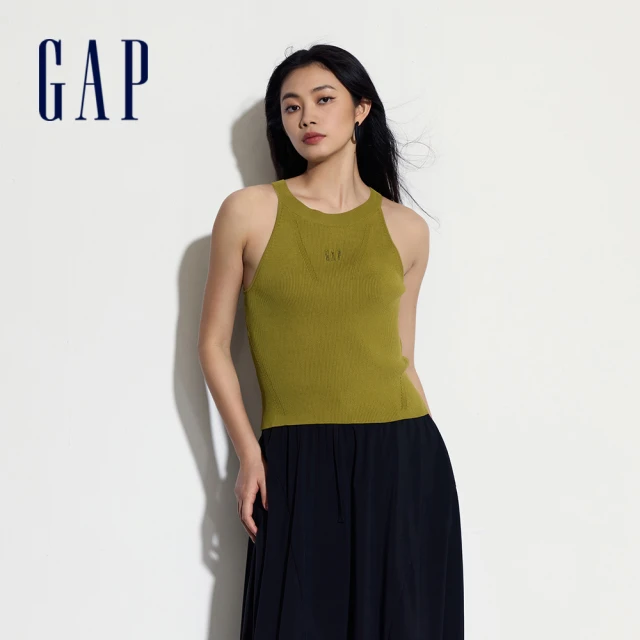 GAPGAP 女裝 Logo羅紋圓領針織背心-綠色(464849)
