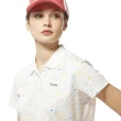 【Lynx Golf】女款吸溼排汗機能羅紋領設計滿版月亮星星印花短袖POLO衫/高爾夫球衫(白色)